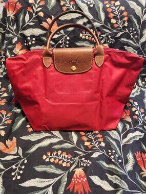 LONGCHAMP Red Le Pliage Medium Size Bag with Short Handle
